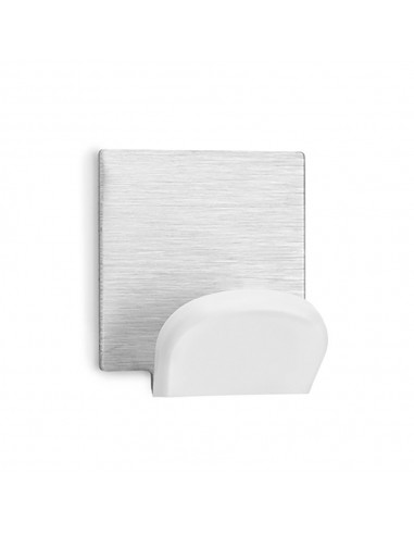 Colgador adhesivo blanco con base ade acero inoxidable (blister 2 uds)