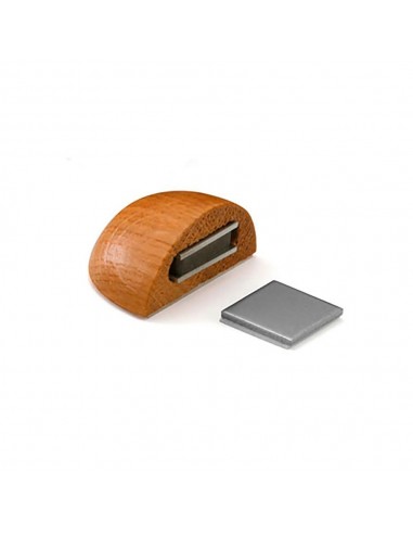 Retenedor magnético de puerta, de madera con acabado roble, blister