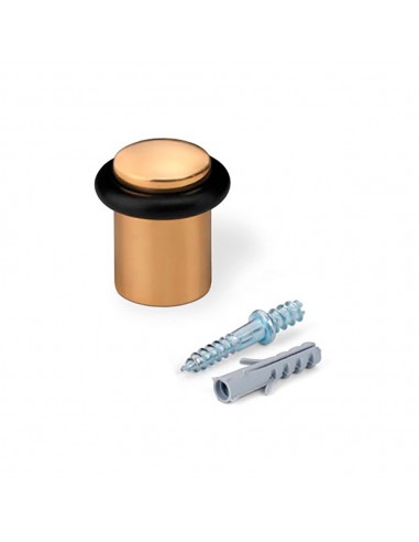 Tope de puerta con tórica, de metal y caucho con acabado en latón, fijación con tornillos, blister