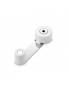 Tope de puerta y retenedor giratorio, de metal con acabado blanco, fijación con tornillos y adhesivo, blister