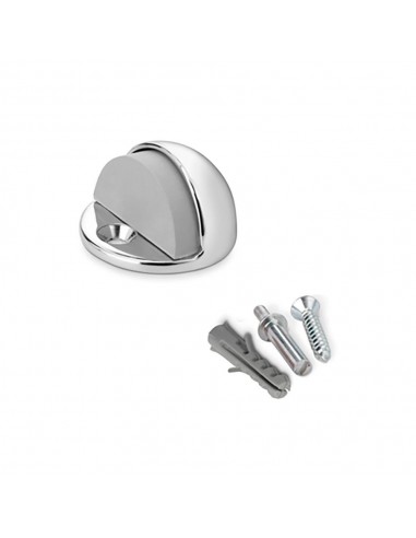 Tope de puerta, de metal y silicona con acabado cromado, fijación con tornillo, blister