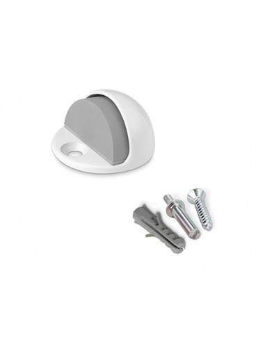 Tope de puerta, de metal y silicona con acabado blanco, fijación con tornillo, blister