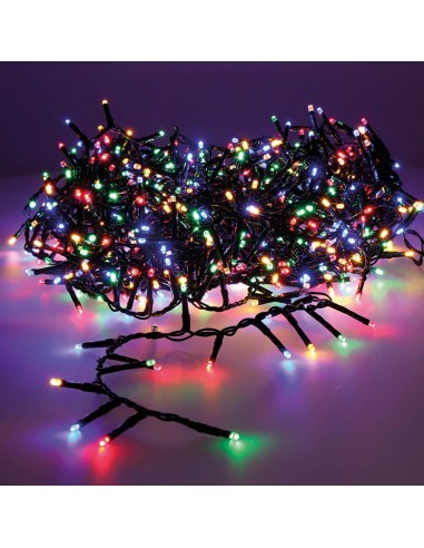 Guirnalda multifunción, uso exterior, led compact, multicolor y blanco cálido, cable verde, 1000 leds, 25,5 m