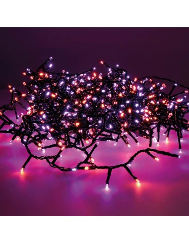 Guirnalda multifunción, uso exterior, led compact, morado y naranja, cable negro, 750 leds, 21 m