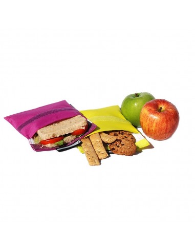 Porta snacks reutilizables snack'n'go lila - amarillo 14 x 14 cm y 20 x 20 cm 2 uds