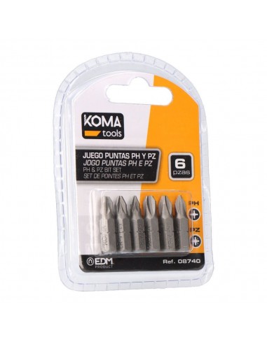 Puntas phillips ph1-2-3 x 25 mm, pozidrive pz1-2-3 x 25 mm, 6 piezas