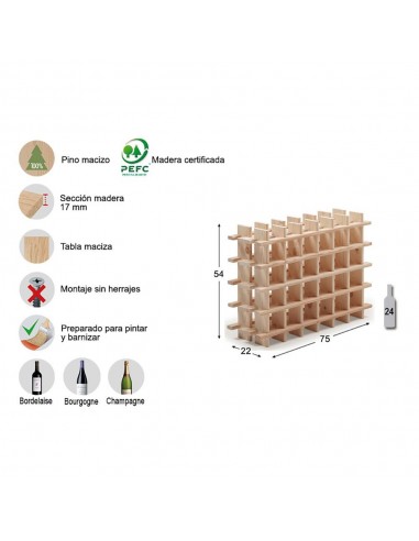 Botellero de pino macizo evolutivo rioja para 24 botellas 75 x 22 x 54 cm