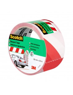 Cinta de señalizacion, adhesiva, blanca y roja, 50 mm x 33 m