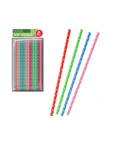 Pajitas de cartón con topos colores surtidos, 25 uds