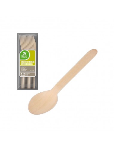 Cuchara de madera 16 cm, bolsa 12 uds