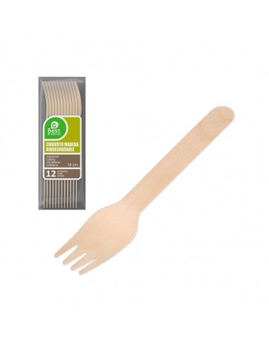 Tenedor de madera 16 cm, bolsa 12 uds