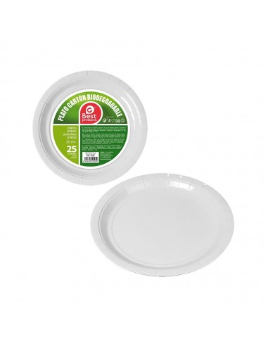 Platos de cartón redondos blancos ø20 cm, 25 uds