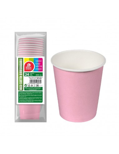 Vasos de cartón rosas baby 200cc, 24 uds
