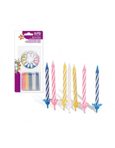 Velas 24 uds + soportes 12 uds colores surtidos