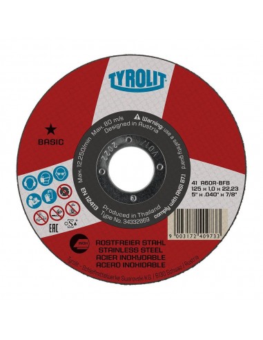 Disco corte acero inox 41c ø125 x 1,0 x 22,23 mm a60r-bfb
