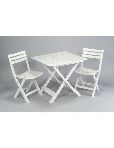 Set jardín mesa y dos sillas plegables blanco