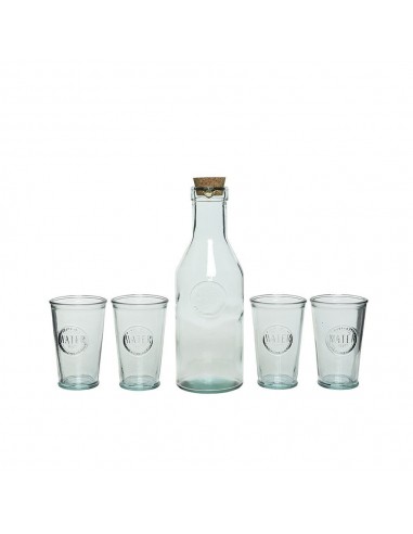 Botella y 4 vasos de cristal
