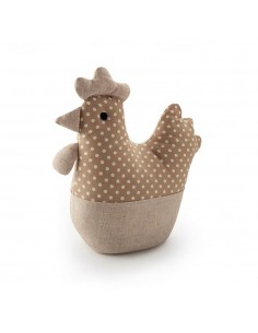 Tope de puerta textil decorativo, modelo gallina beige, 30 x 28 x 10 cm