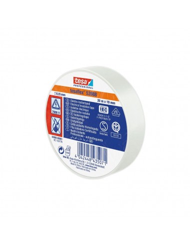 Cinta aislante homologada blanca 19 mm x 20 m