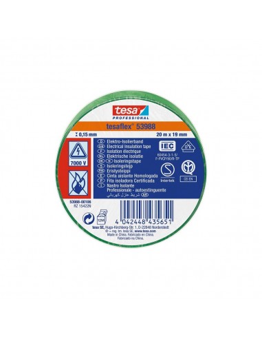 Cinta aislante homologada verde 19 mm x 20 m