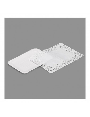 Bandeja rectangular con blonda color blanco 14 x 21 cm, 4 uds