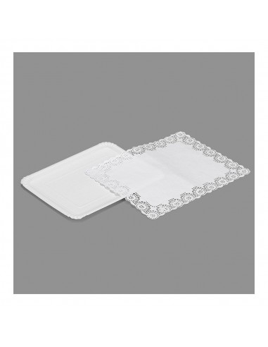 Bandeja rectangular con blonda color blanco 22 x 28 cm, 2 uds