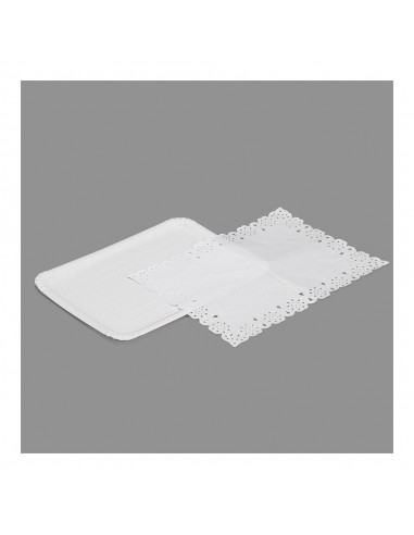Bandeja rectangular con blonda color blanco 25 x 34 cm