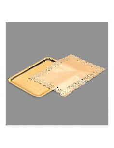 Bandeja rectangular con blonda oro 25 x 34 cm