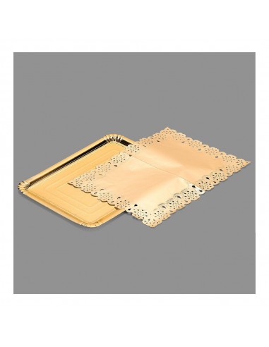 Bandeja rectangular con blonda oro 25 x 34 cm