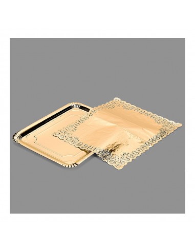 Bandeja rectangular con blonda oro 31 x 38 cm