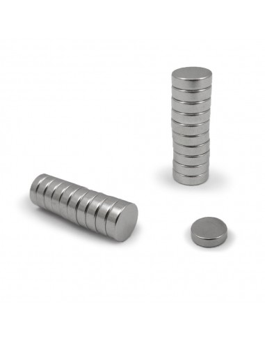 Imán, en disco, de neodimio con acabado níquel, ø10 x 3 mm