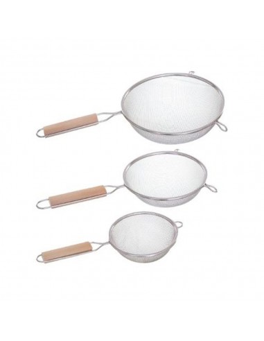 Coladores acero inoxidable + mango madera ø12 cm / ø16 cm / ø20 cm, 3 uds