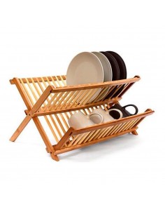 Escurridor de platos de bambú plegable 42 x 33,5 x 25,5 cm