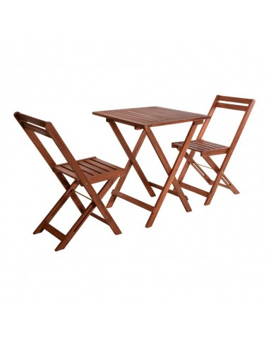 Conjunto jardín de mesa y dos sillas plegables, madera acacia natural