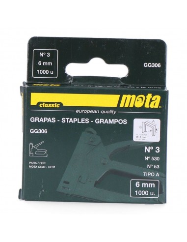 Grapas nº 3 de 6 mm espesor 0,7mm, 1000 uds