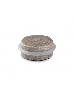 Tope de puerta con tórica, de metal y silicona con acabado madera olivo mediterráneo, fijación con adhesivo, blister