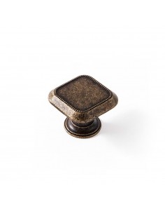 Pomo para mueble, modelo 3120, de zamak con acabado cuero viejo, 30 x 30 mm, blister 4 uds
