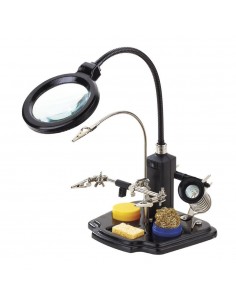 Soporte para soldador con lupa, luz y pinzas de cocodrilo