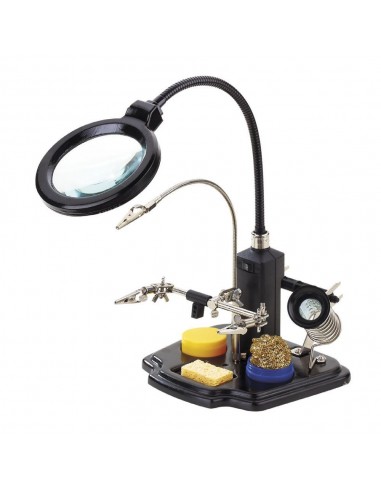 Soporte para soldador con lupa, luz y pinzas de cocodrilo