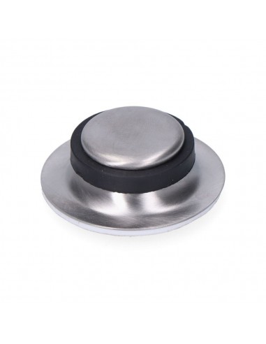 Tope de puerta, de metal con acabado acero inox, fijación con adhesivo, blister