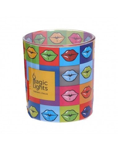 Vela en vaso pop art ø7,5x8,4cm labios magic lights