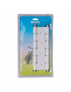 Bisagra de doble acción, modelo bs10 bl m57001, de aluminio con acabado blanco, 133 x 180 mm, blister