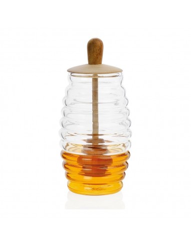 Tarro para miel vidrio + madera ø5,5 x 15,5 cm