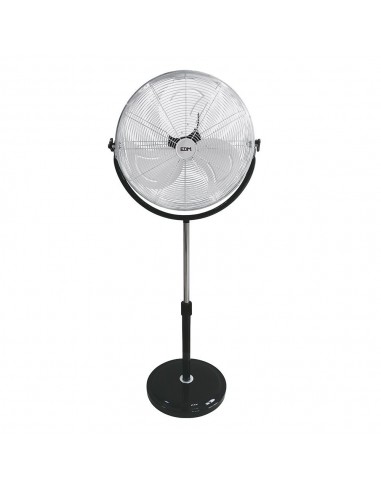 Ventilador de pie industrial base circular, cromado/negro, potencia 120 w, 64,9 db, aspas ø50 cm, altura regulable 118-148 cm