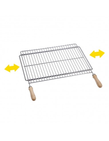 Parrilla extensible de acero zincado con mangos de madera para barbacoa 60 - 70 x 40 cm