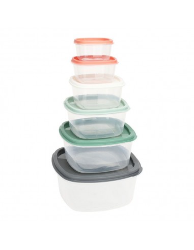 Set 6 fiambreras de plastico con tapas de colores y medidas diferentes