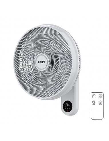 Ventilador pared mando a distancia, blanco, potencia 55 w, 57,24 db, aspas ø40 cm
