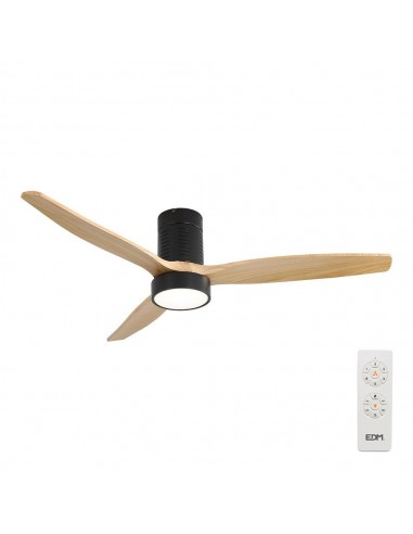 Ventilador de techo modelo inteligente kara con 3 aspas color madera ø132cm luz led 3000/4000/6000k, 3cct, 30 w, negro