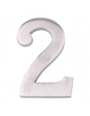 Número 2, de níquel con acabado mate y fijación invisible, 10 cm