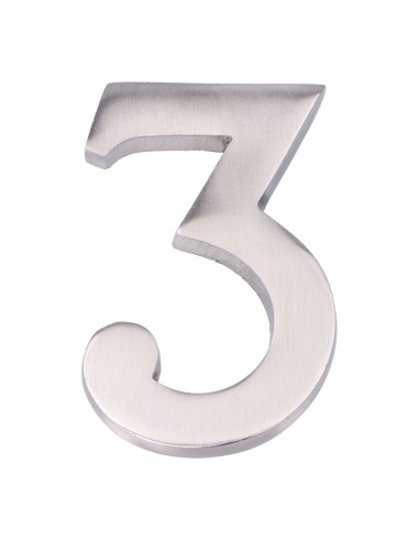 Número 3, de níquel con acabado mate y fijación invisible, 10 cm